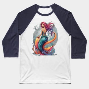 Colourful Mermaid Rose Baseball T-Shirt